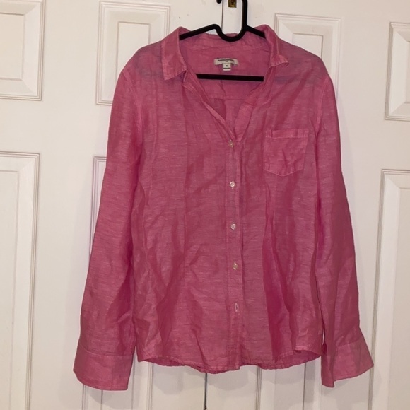 Banana Republic Fushia pink linen long sleeve button down shirt with  col… - Picture 5 of 14